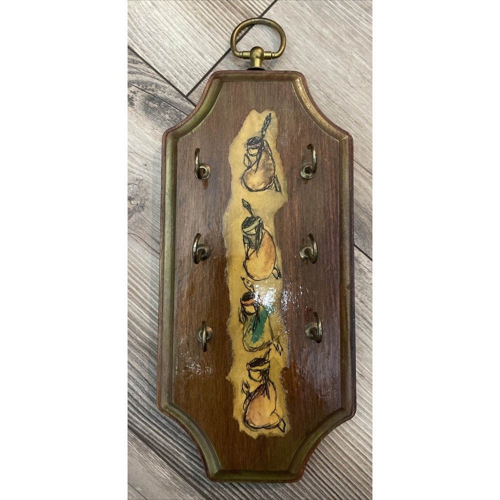 Vintage Wooden‎ Key Hanger Holder 6 Hook Wall Decor--Indian Theme